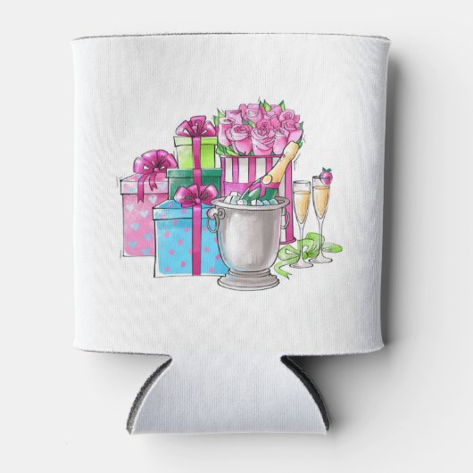 Vrijgezellenfeest geschenken Rozen Champagne fluit Blikjeskoeler (Voorkant)