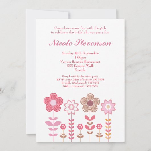 Vrijgezellenfeest Girly Floral Custom Invitation Kaart (Achterkant)