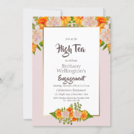 Vrijgezellenfeest Gold Blush Pink Floral High Tea Kaart