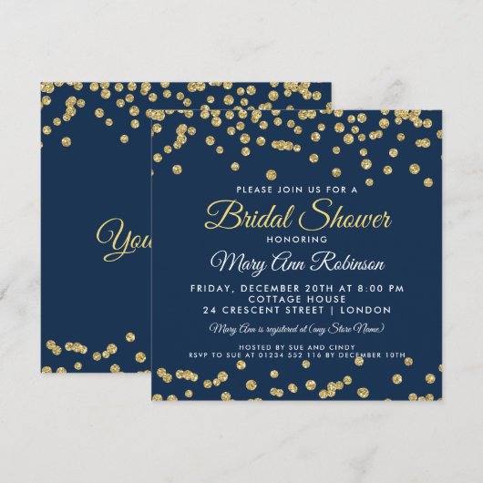 vrijgezellenfeest Gold Faux Glitter Confetti Navy  Kaart (Voorkant / Achterkant)