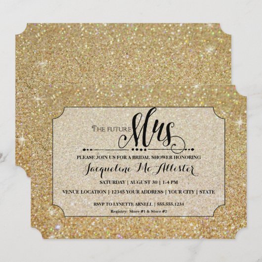 Vrijgezellenfeest Gold Glitter Future Mrs Ticket Kaart (Voorkant / Achterkant)