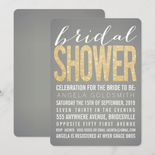 vrijgezellenfeest Gold Glitter Grey Party Invitati Kaart (Voorkant / Achterkant)