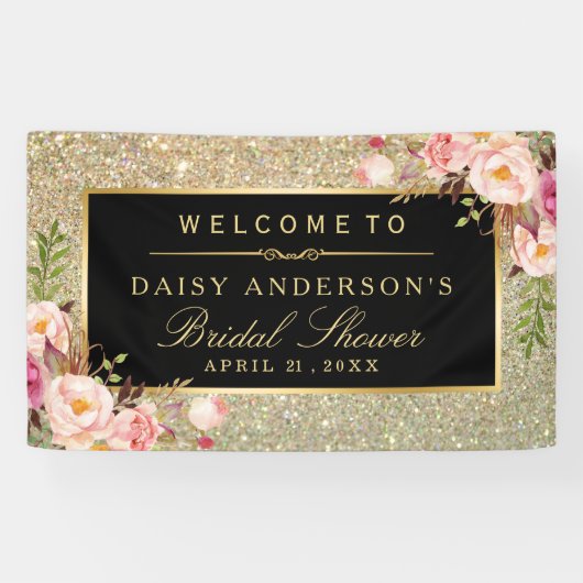 Vrijgezellenfeest Gold Glitter Sparkles Floral Spandoek (Horizontaal)