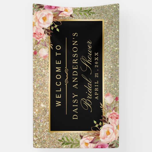 Vrijgezellenfeest Gold Glitter Sparkles Floral Spandoek (Verticaal)