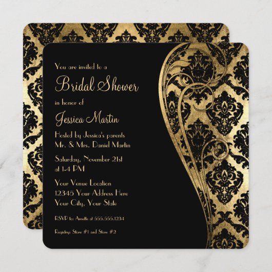 Vrijgezellenfeest Gold Leaf Kijk Damask Scroll uit Kaart (Voorkant / Achterkant)