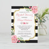 Vrijgezellenfeest Gold Pink Floral Black White Str Kaart (Staand voorkant)