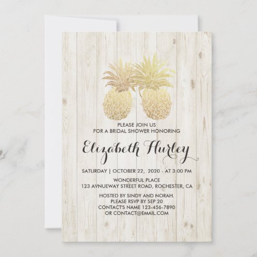 Vrijgezellenfeest Golden Pineapple Couple Rustic W Kaart (Voorkant)