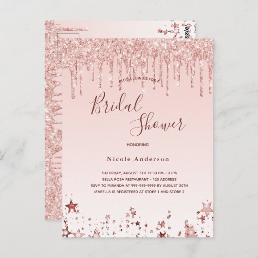 Vrijgezellenfeest goot roze sterren uitnodiging (Voorkant / Achterkant)