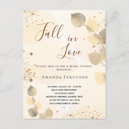 Vrijgezellenfeest gouden eucalyptus glitter herfst uitnodiging briefkaart