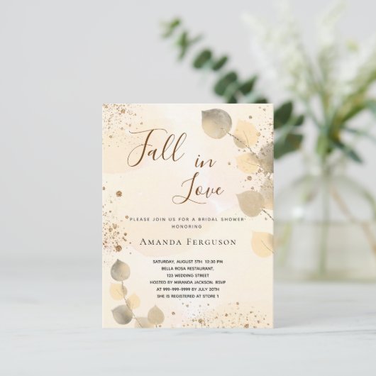 Vrijgezellenfeest gouden eucalyptus glitter herfst uitnodiging briefkaart (Staand voorkant)