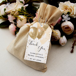 Vrijgezellenfeest gouden witte glitter ballon beda cadeaulabel