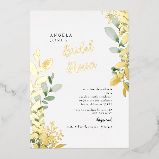 Vrijgezellenfeest goudolie Waterverf olievlek Folie Uitnodiging (Voorkant)