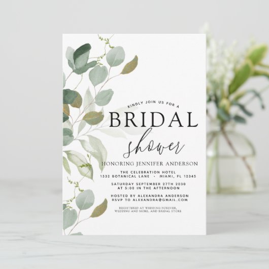 Vrijgezellenfeest Greenery Eucalyptus Invitation Kaart (Staand voorkant)