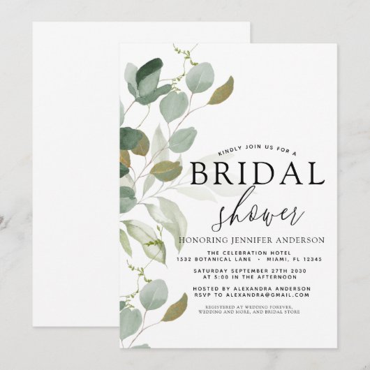 Vrijgezellenfeest Greenery Eucalyptus Invitation Kaart (Voorkant / Achterkant)