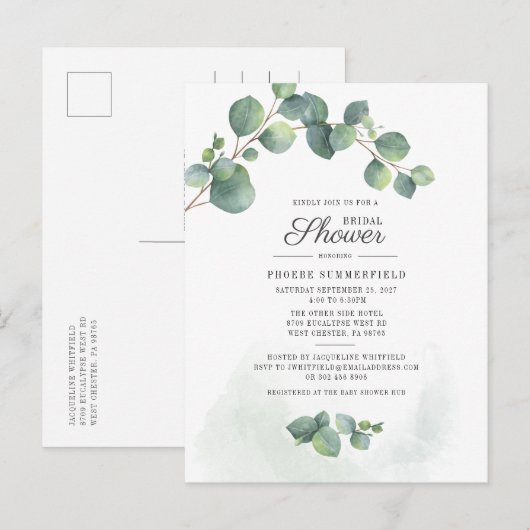 Vrijgezellenfeest Greenery Eucalyptus Waterverf Uitnodiging Briefkaart (Voorkant / Achterkant)