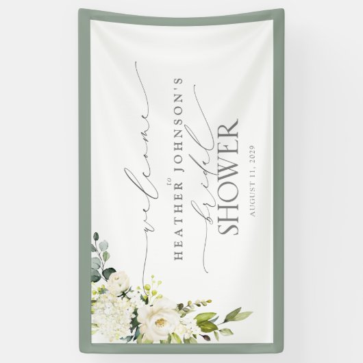 Vrijgezellenfeest Grijze Groene Waterverf Floral W Spandoek (Verticaal)