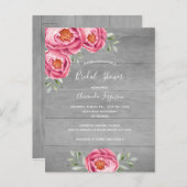 Vrijgezellenfeest grijze houtroze bloemuitnodiging briefkaart (Voorkant / Achterkant)