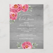 Vrijgezellenfeest grijze houtroze bloemuitnodiging briefkaart (Voorkant)