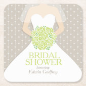 Vrijgezellenfeest groene rozen witte jurk aangepas kartonnen onderzetters (Voorkant)