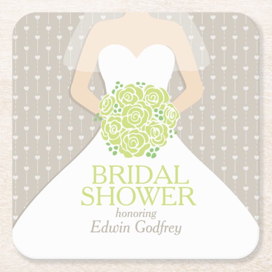 Vrijgezellenfeest groene rozen witte jurk aangepas kartonnen onderzetters (Voorkant)