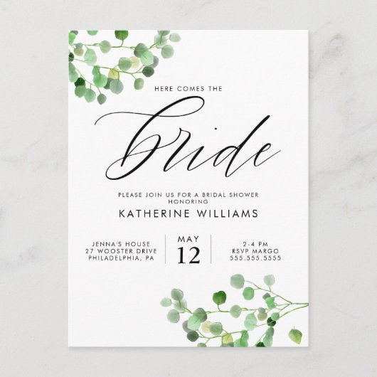 VRIJGEZELLENFEEST | Groene Waterverf Floral Briefk Briefkaart (Voorkant)