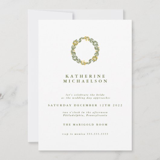 VRIJGEZELLENFEEST | Groene Waterverf Wreath Kaart (Voorkant)