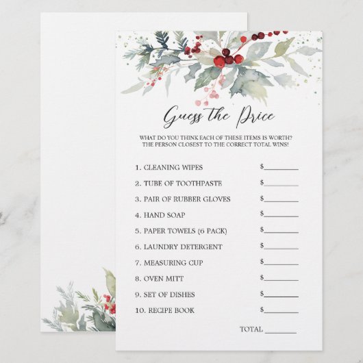 Vrijgezellenfeest Guess Prijs Winterbessen Bladere Briefpapier (Voorkant / Achterkant)