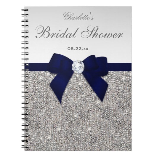 vrijgezellenfeest Guestbook Faux Sequins Navy Bow Notitieboek (Voorkant)