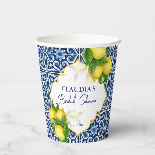 Vrijgezellenfeest gunt cadeautjes blauwe tegels ci papieren bekers (Achterkant)