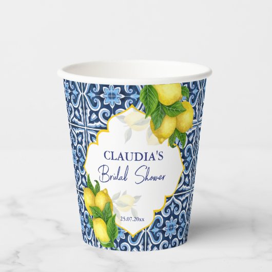 Vrijgezellenfeest gunt cadeautjes blauwe tegels ci papieren bekers (Voorkant)