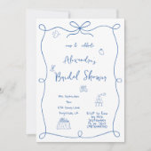 Vrijgezellenfeest Hand getekend Frans Blauw Whimsi Kaart (Voorkant)