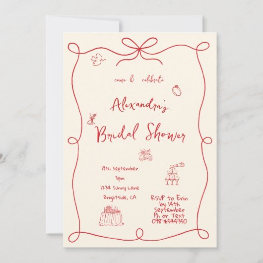 Vrijgezellenfeest Hand getekend rood grillig Kaart (Voorkant)