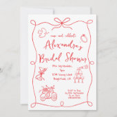 Vrijgezellenfeest Hand getekend rood wit grillig Kaart (Voorkant)