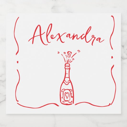 Vrijgezellenfeest Hand getekend rood wit grillig Sparkling Wijnetiket (Enkel label)