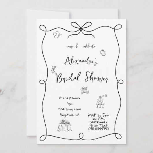 Vrijgezellenfeest Hand getekend zwart wit grillig Kaart (Voorkant)