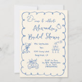 Vrijgezellenfeest handgetekende Blue Cream Whimsic Kaart (Voorkant)