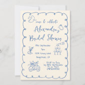 Vrijgezellenfeest handgetekende Blue Cream Whimsic Kaart (Voorkant)