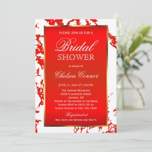 vrijgezellenfeest - Helderrood, wit en gouden kleu Kaart (Staand voorkant)