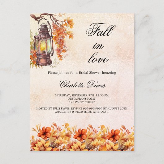 Vrijgezellenfeest herfst in liefde florals sinaasa uitnodiging briefkaart (Voorkant)