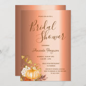 Vrijgezellenfeest herfst pompoen koperscript kaart (Voorkant / Achterkant)