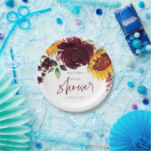 Vrijgezellenfeest Herfst Zonnebloemen Bourgondisch Papieren Bordje (Feest)