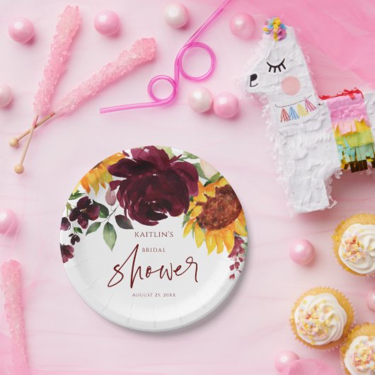 Vrijgezellenfeest Herfst Zonnebloemen Bourgondisch Papieren Bordje (Feest)