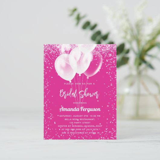 Vrijgezellenfeest hete roze witte ballonnen uitnodiging briefkaart (Staand voorkant)