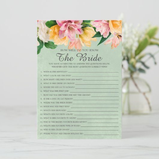 Vrijgezellenfeest hoe goed ken je het spel? kaart (Staand voorkant)