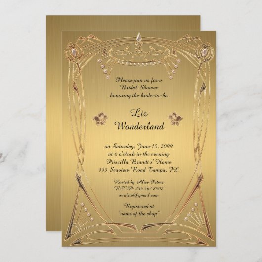 Vrijgezellenfeest Honoring, grote Gatsby, Goud Kaart (Voorkant / Achterkant)