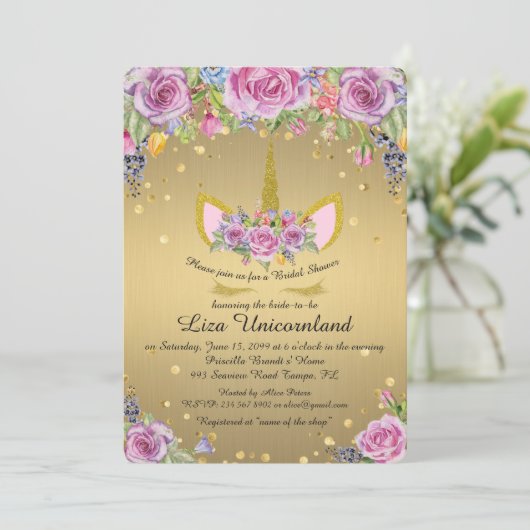 vrijgezellenfeest Honoring, unicorn, metaalgoud, b Kaart (Staand voorkant)