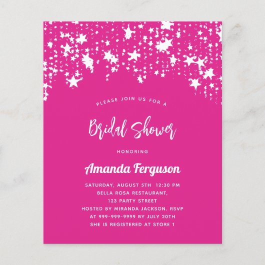 Vrijgezellenfeest Hot Pink Stars budget uitnodigin Flyer (Voorkant)