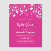Vrijgezellenfeest Hot Pink White Stars Luxe Magnetische Uitnodiging (Voorkant)