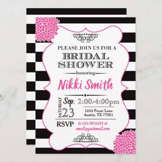 Vrijgezellenfeest Hot Roze Pioenzwart Witte Strepe Kaart (Voorkant / Achterkant)