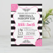 Vrijgezellenfeest Hot Roze Pioenzwart Witte Strepe Kaart (Staand voorkant)